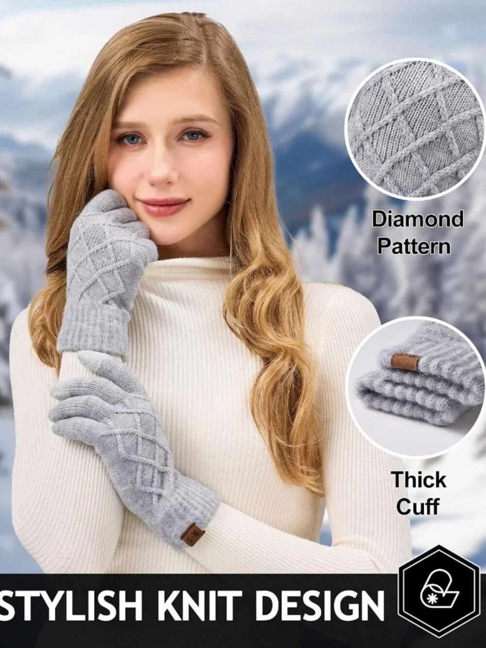 Warm Touchscreen Winter Gloves for Women - 2 Pairs, Thermal Knit, Elastic Fit